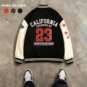 Men's Baseball Jacket 100% Polyester Black Orange Coffee Colorblock, Athletic, California, LA, "23", City, Letters, Stars Print Graphic Varsity Coat Vintage Retro Classic Casual Sports Streetwear Light Fleece-Lined Winter Jacket Trendy Tops Gift - Fashion