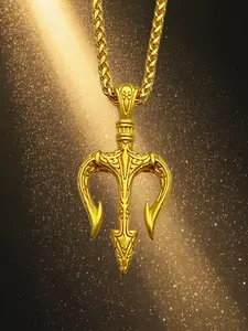 Men's Luxury Trident Pendant Necklace, Hip Hop Punk Style Jewelry, 23.6 Inch Dragon Bone Chain, Anti-Color Change, Father's Day Gift