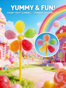 PDDSQQ Fruity Windmill Gummy 10-Pack Fruity Candy 2-in-1 Holiday Snack & Spin Toy Kid-Loved Fat-Free Snack for Kids