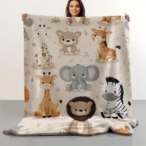 Wild Safari Adventure Blanket Lion Giraffe Elephant Zebra Prints Ultra Soft Fleece Stimulates Young Minds Perfect Imaginative Play Learning Discoveries Cozy Companion all-season Multifunctional Cartoon Flannel Throw comfort nap wrap warm throw blanket