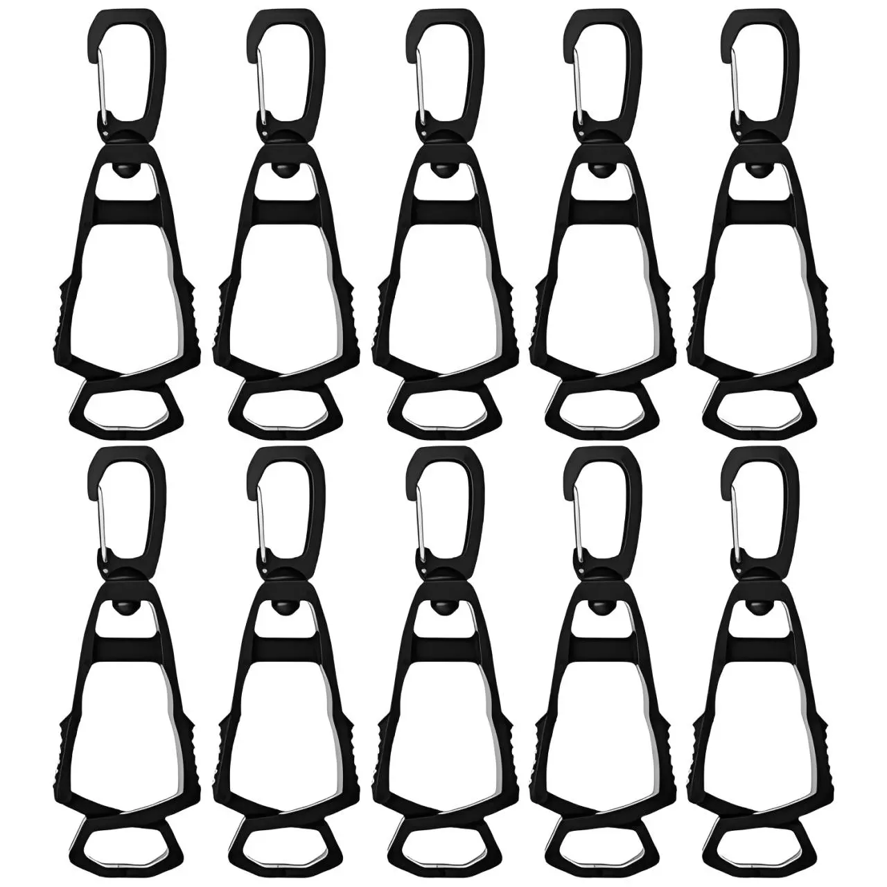 10 pieces of black work glove clip, including metal climbing buckle, bite type glove holder, anti loss and hands-free, suitable for construction workers or outdoor enthusiasts, fixed on belts or backpacks