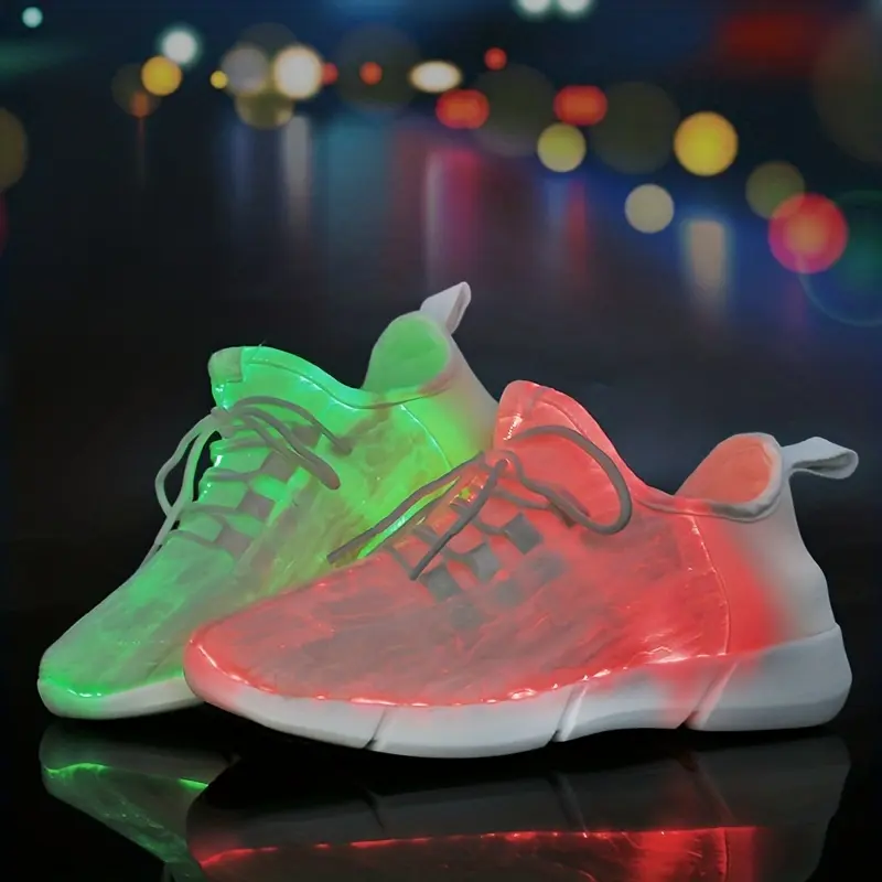 Men's Casual Street Sneakers with a Moire Pattern Fabric Upper, LED Light-Up Effect, Round Toe, and Breathable Mesh Lining, Lace, Eva Cushioned Sole, Lithium Polymer Battery, Rechargeable, Colorful Led Casual Trainers, Flashing Casual Trainers
