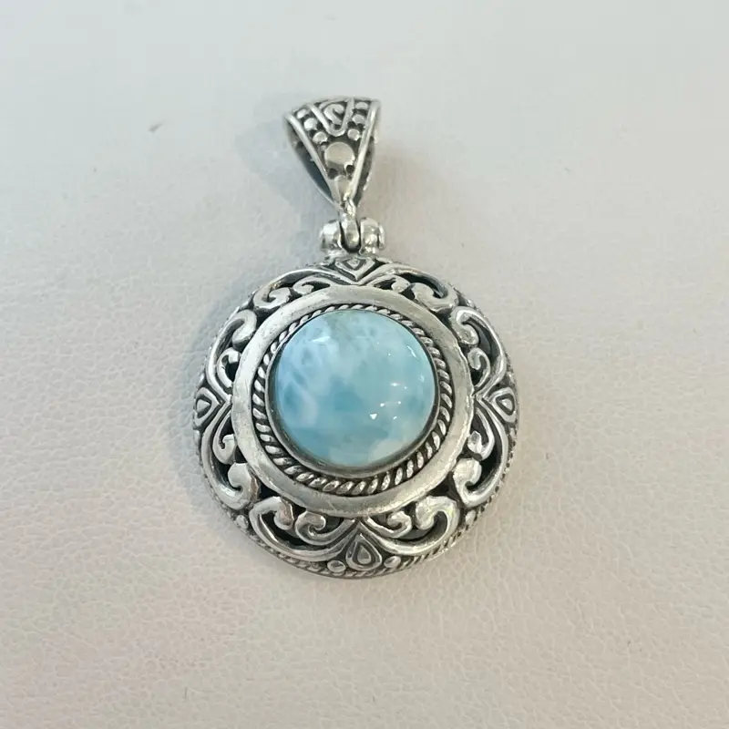 Sterling Silver 925 Larimar Pendant Charm Necklace