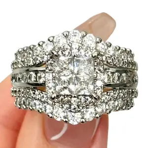 Square Five-in-One Ring for Women, S925 Sterling Silver Micro Pave CZ Stones Halo Design - Perfect Gift for Girlfriend or Wife Jewelry Elegant Daily Wear Stunning Luxurious