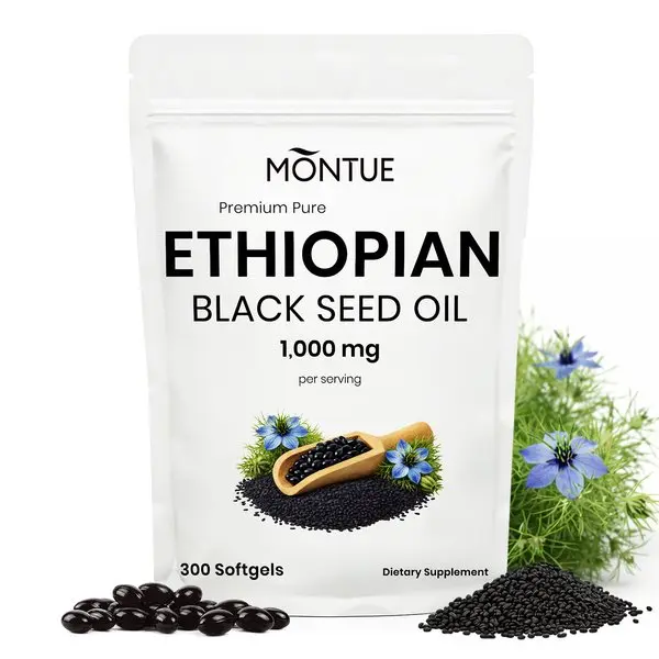 Ethiopian Black Seed Oil 1000Mg Capsules - Purely Nutrient Cold Pressed Black Cumin Seed Oil Softgels, Gluten-Free, 300 Softgels