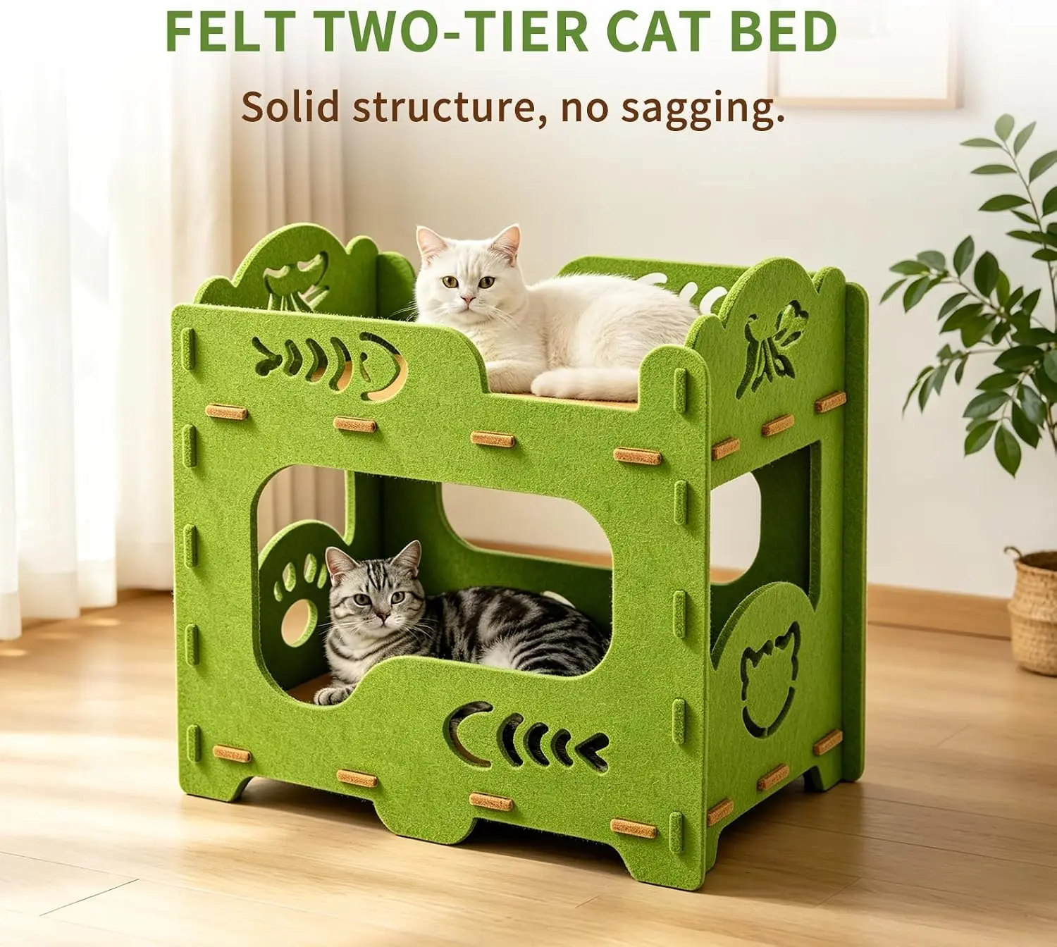 Elevated Cat Napping Sofa Bed, Wear-Resistant Soft Surface, Hollow Fish Bone & Paw Cutouts, Detachable Assembly, Space-Saving Indoor Furniture for Small & Medium Cats and Multi-Cat Homes