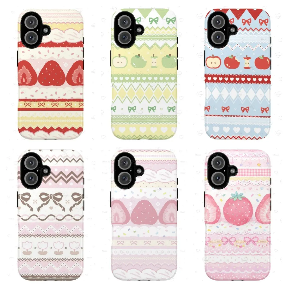 VYD Kawaii Strawberry Cake Multi-Model Durable Phone Cover - Cute Winter Knit Pattern, Soft Pastel Coquette Aesthetic Shockproof Protection Shell for iPhone 17/16/15/14/13/12/11 Pro Max Plus & Samsung Casing, Ideal Fan Gift
