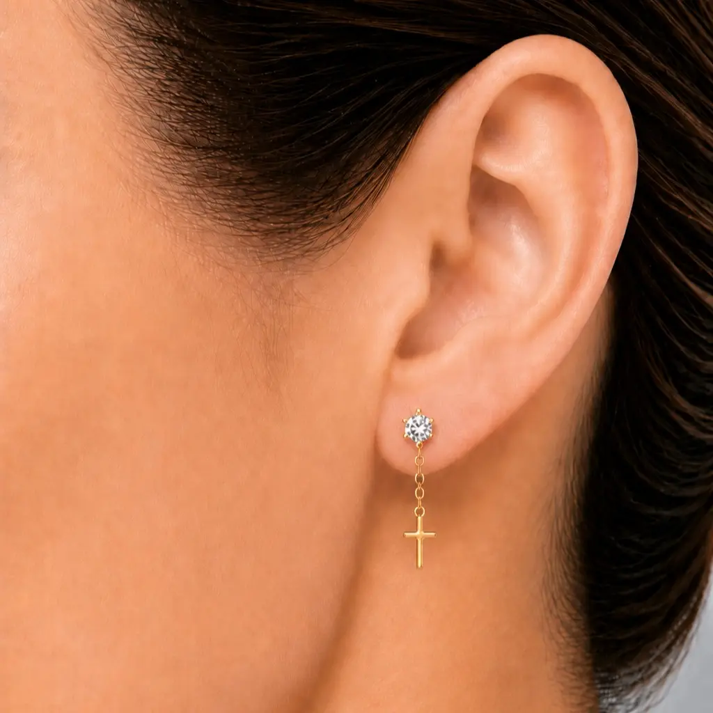 925 Sterling Silver Cross Charm Stud Earrings (1 Pair)