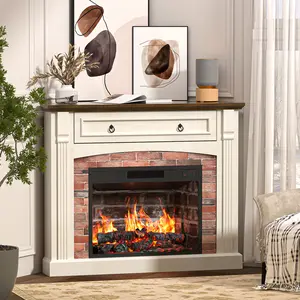 【2 Packages Shipping】Spurgehom Modern Electric Fireplace in a Classic Wood Mantel: 4Corner TV Stand with Remote Control, Adjustable Realistic Flames, and an Efficient Heating System for Your Living Room
