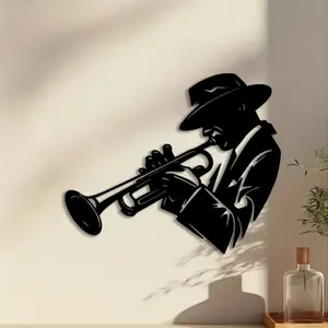 1pc Jazz Trumpet Metal Wall Art, Jazz Trumpet Statue Mural, Perfect for Music Room Wall, Valentine's Day Decor, Ideal Gift for Musicians, Durable Metal