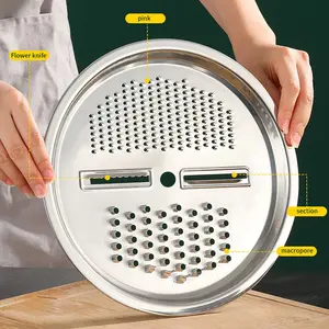 Multifunctional Stainless Steel Grater, Lemon Zester Grinder, Kitchen Round Grater, Cheese Vegetable Radish Slicer, Home Use, Rotary Grater