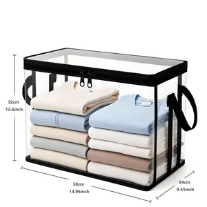 Transparent Zipper Clothes Storage Bag With Handles, Dustproof PVC Organizer Bin For Wardrobe Sweaters, Aesthetic Home Organization Restock, College Dorm Essentials For Students, Foldable Toy Box