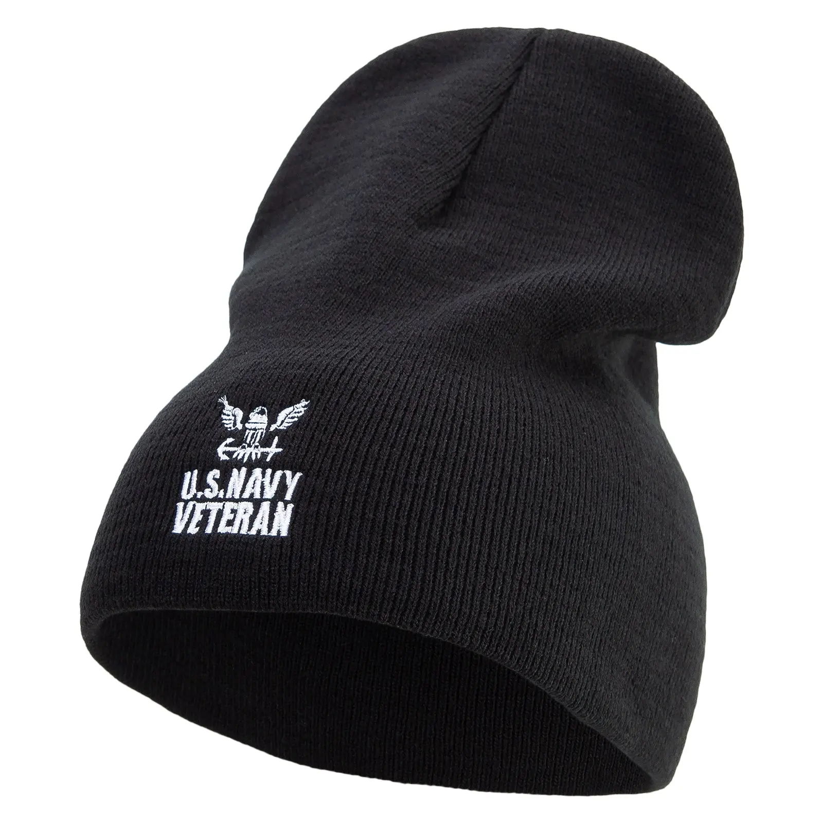 Made in USA U.S. Eagle Navy Veteran Embroidered 8 Inch Short Beanie