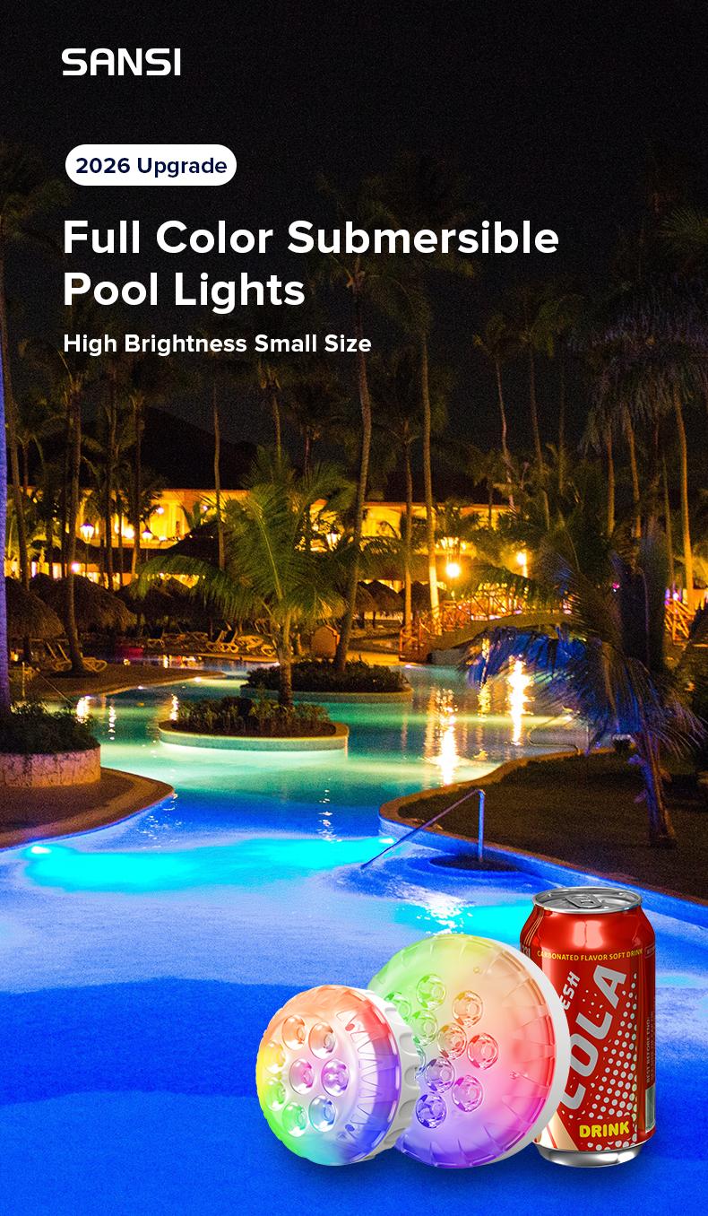 SANSI 8-Pack Submersible LED Pool Lights – RF Remote (200ft), Color-Changing Underwater Spotlights for Ponds, Showers & Inground Pools, Battery Charging, Waterproof with Glue, Magnets & Suction Cups– Perfect for Outdoorfun & Pool Decorations