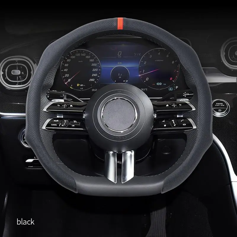5D Nappa Leather Steering Wheel Cover with Centered Mark - Anti-Slip, Breathable, Ultra Thin, Comfortable Grip, Quick Rotate - Universal Fit Car Accessories, Accessories for Car, 4-Season Automotive Interior Upgrade & Decoration Gift, Anti-Slip Grip