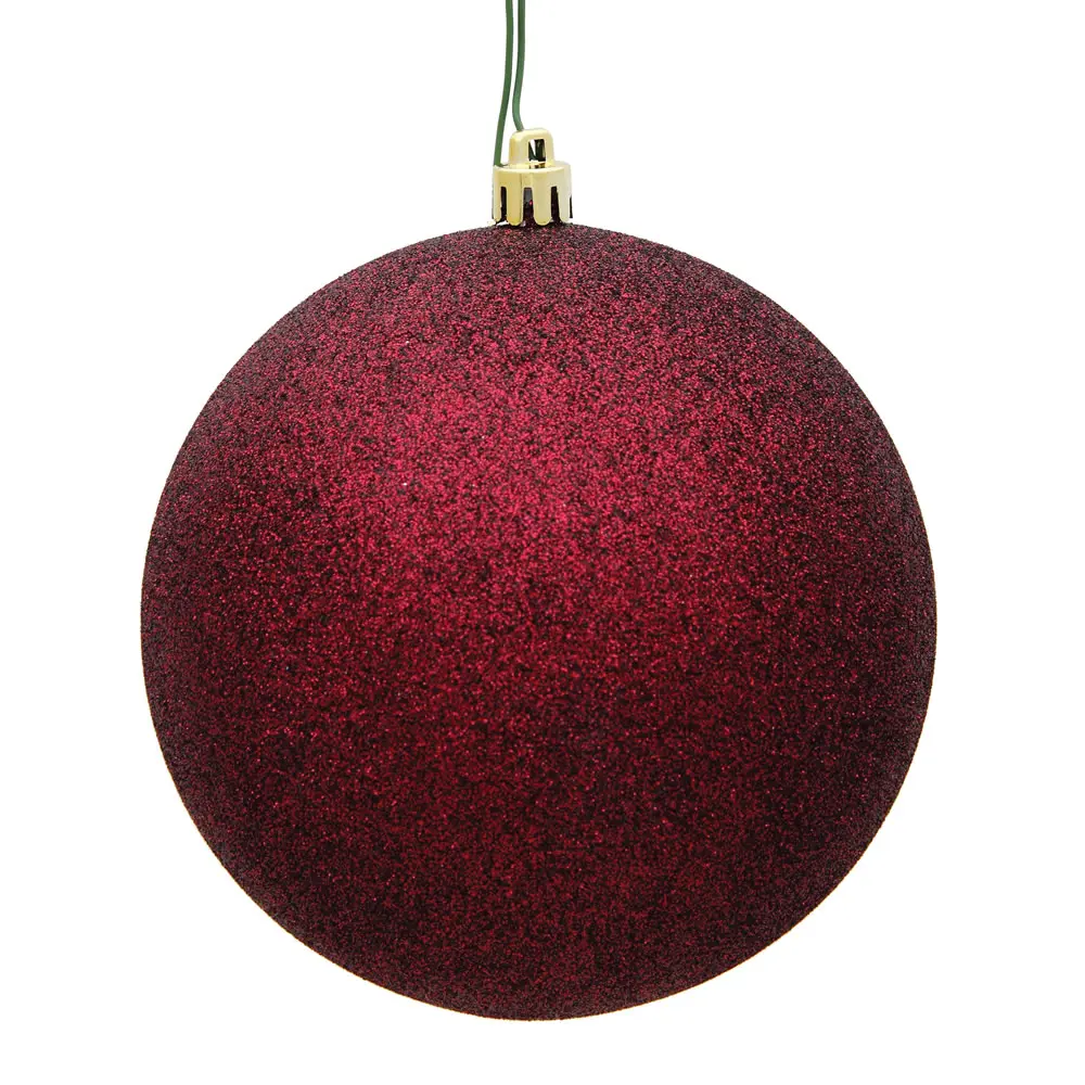 212 MAIN 2.4 in. Burgundy Sparkle Glitter Plastic Christmas Ornament Balls, 24-Piece Bag with Drilled & Wired Cap, Festive Home Decor