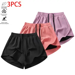 Pack of 3 Women’s Faux Two-Piece Athletic Shorts – Quick-Dry, Breathable, Anti-Exposure Design for Fitness, Running, Yoga, and Casual Wear