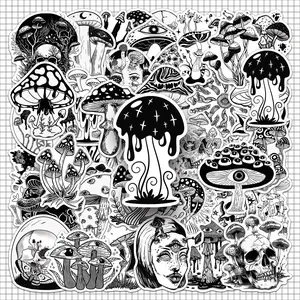 Mushroom Pattern Sticker, 100pcs/set Waterproof Self Adhesive Decor Paper, Decor Sticker for Gift Greeting Card Water Bottle Laptop Phone, Ornaments