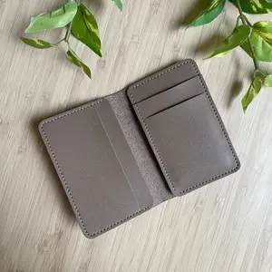 Card holder folded wallet leather taupe favors gift men women