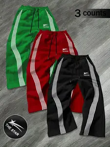 Men's Star Print Striped Trim Drawstring Waist Sweatpants, Casual Comfy Regular Fit Jogger Pants for Daily Wear, Men's Casual Sporty Trousers for All Seasons, Fitness Training Pant