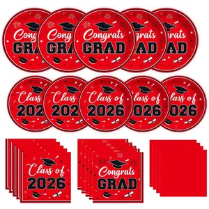 Graduation Decorations 2026 Graduation Plates and Napkins for 50 Guests Congrats Grad Party Supplies Class of 2026 Red