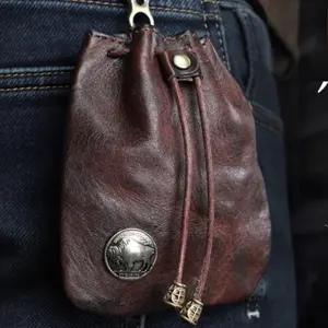 JSERYISGN Vintage Leather Key & Coin Holder | Wearable on Waist, Soft Handmade Cowhide | Personalized Carry-Along Accessory