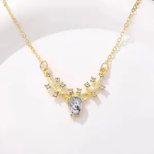 Women's Korean Fashion Little Deer Pendant Bling Necklace - 2026 Trending Lucky Zircon Antlers Collarbone Jewelry, Gift Option, Bling Necklaces