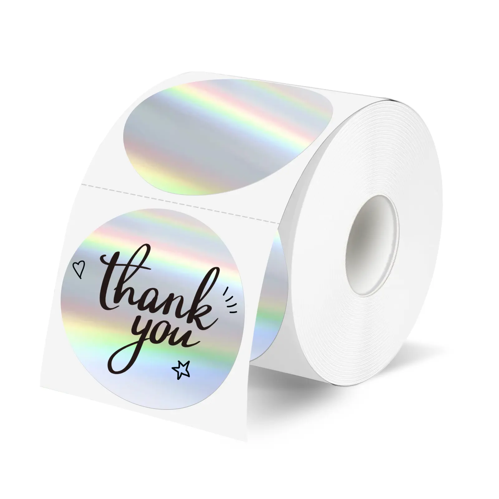 STARBOLING 2" Holographic Thermal Decal Stickers, Round Self-Adhesive Pink Rainbow Glitter Printable Labels, Easy Printing for Customizing Gifts & Office Stationery, Thermal Printer Compatible
