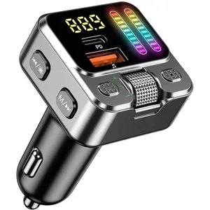 Bluetooth 5.3 Car Adapter with FM Transmitter & 42W PD Fast Charging, Wireless AUX/USB Music Receiver, Hands-Free Calls, Beat Sync LED Lights for Car Stereo, Compatible with All 12V-24V Vehicles