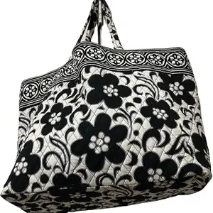 Vera Bradley Floral Tote Bag - Black and White Patterned Design, Adjustable Straps, Versatile for Everyday Use