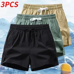 Men's 3-Pack Essential Summer Casual Shorts Bundle, Lightweight Quick Dry Breathable Bottoms with Adjustable Drawstring Waist & Zipper Pockets, Value Pack for Gym, Running, Vacation & Everyday Wear