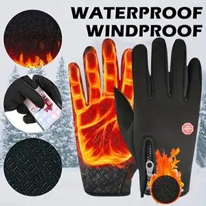 [Warm Touch Screen Gloves]Windproof Touch Screen Warm Gloves|Full Finger Design, Zipper Closure, Hand Washable, Insulated-Touch Sensitive Gloves For Winter Sports, Cycling, Skiing, And Outdoor Activities windproof