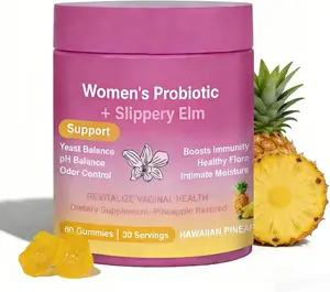 Women’s Feminine Probiotic Gummies, Pineapple Flavor, Supports pH Balance & Gut Health, with Slippery Elm, Vegan, Digestive & Immune Support, 60 Count（1）