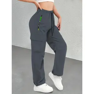 Women's Straight-Leg Active Pants - Lightweight Breathable, Contrast Zipper Pockets, Versatile for Casual & Fitness Scenarios