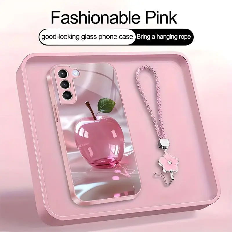 Luxury Crystal Apple Phone Case Metallic Cover with Lanyard for Galaxy S21+ 5G--975
