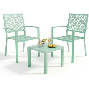 3-Piece Outdoor Bistro Set, Stackable Patio Chairs and Square Table, Modern Metal Conversation Furniture for Balcony, Deck, Backyard, Pool, Bistro Table and Chairs Set of 3