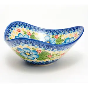Lidia's Polish Pottery Hand Painted Triangle Fruit Bowl