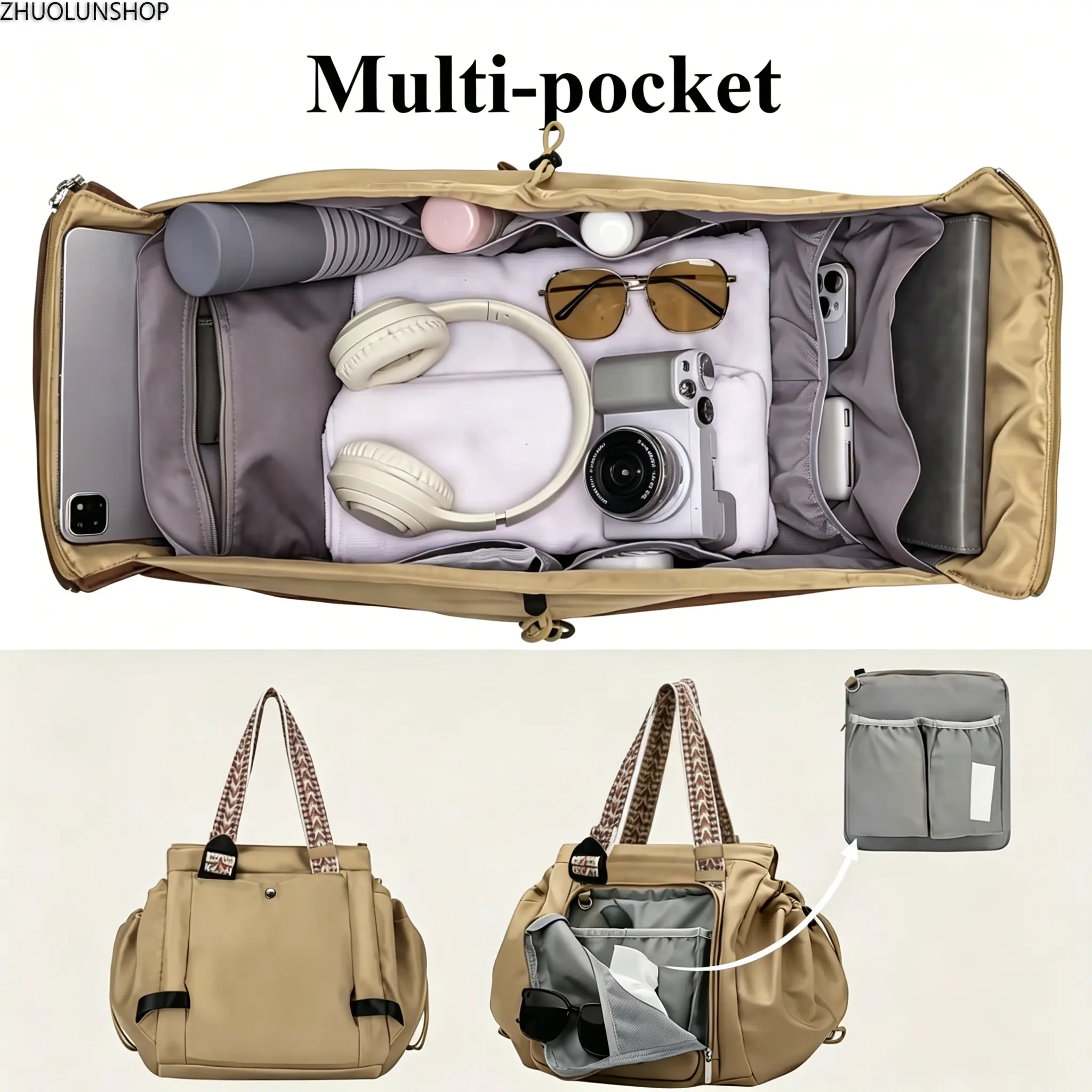 Women's Polyester Convertible Tote Backpack - 15-Pocket Large Capacity Casual Fashion Bag, Water-Resistant Holiday Crossbody Shoulder Handbag with Luggage Sleeve, Detachable Pouch & Adjustable Crossbody Shoulder Strap, 7 Colors Work Commute Bag