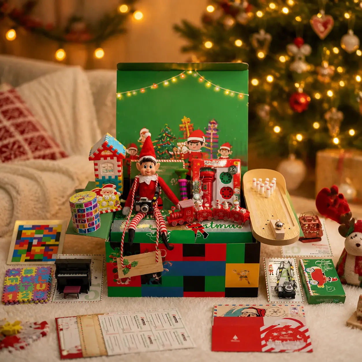 Elf Kit 28-Day Christmas 2026 , 28 Daily Theme Scenes Elf Adventure Helper Accessories Kit, Elf Props for 28 Days of Magic Christmas Countdown Ideas, Fun Elf On The Shelf Advent Supplies for Holiday Family Fun