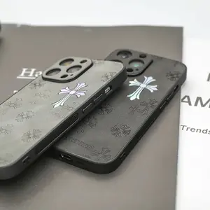 Compatible with iPhone 17/16/15/14/13/12/11/ProMax/Plus/Air Cross Totem Leather Case iPhone GradientCross Logo PU Leather Shockproof Case Durable Shock-Absorbing Protective Case (Black & Gray)