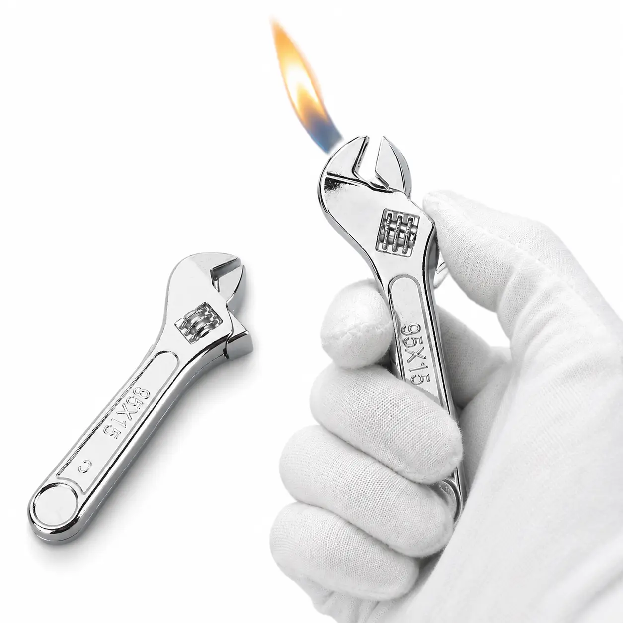 Taughch Metal Refillable Butane Self-Igniter Torch - Modern Mini Wrench Design Kitchen Utensil, 9.3cm Portable Camping Lighter, Travel Gift Accessory for Outdoor Activities, Refillable Butane Lighter