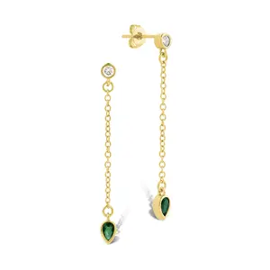 Delicate Chain Link CZ Drop Earrings