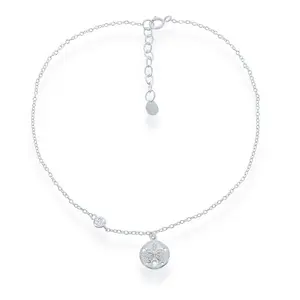 Sterling Silver Sand Dollar with Single CZ Anklet