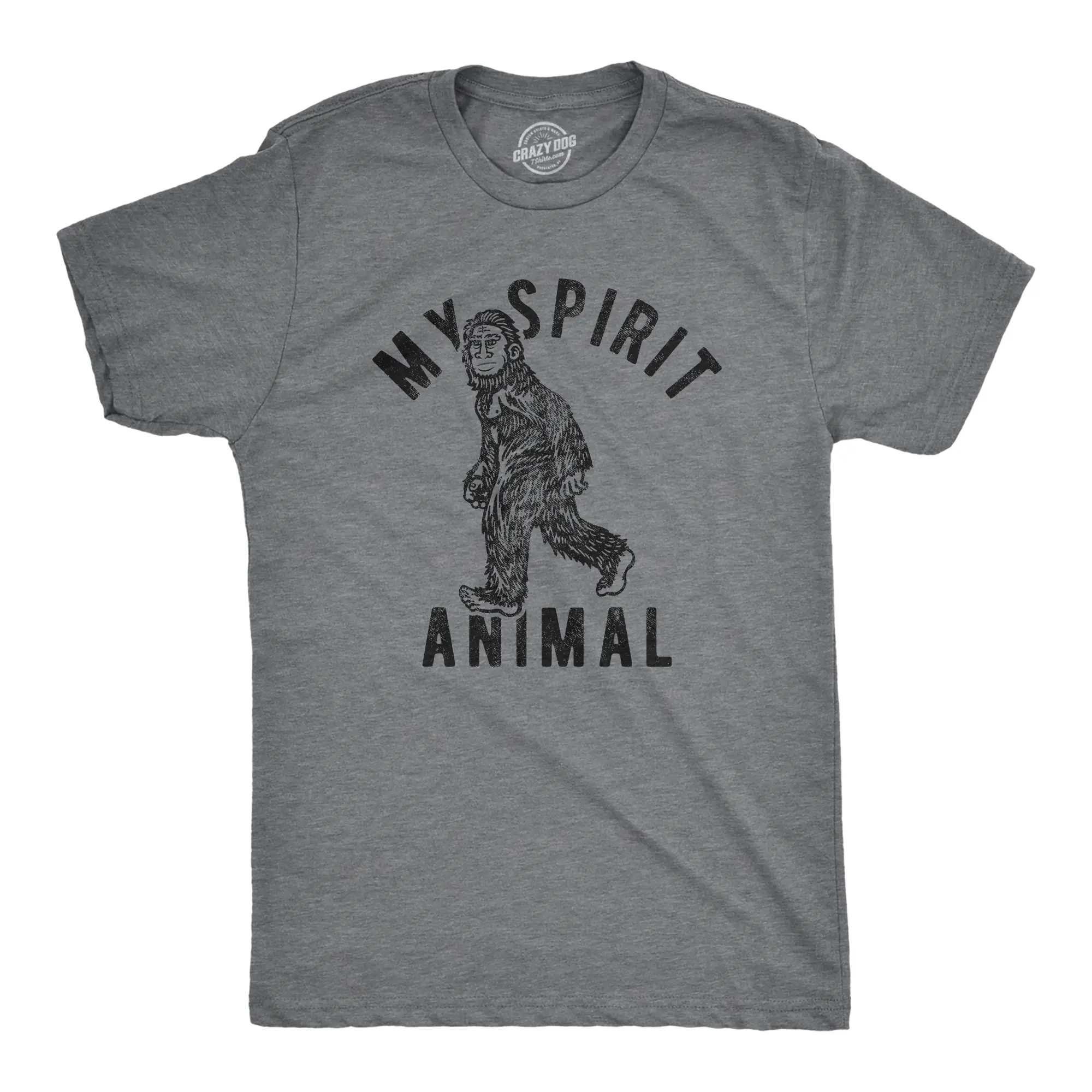 Mens My Spirit Animal: Bigfoot T Shirt Funny Sasquatch Sarcastic Graphic Novelty Tee Mens Funny T Shirts Cool Vintage Fashion T-Shirt Gift Classic Menswear Funny Animal Short Sleeve Novelty Tees for Guys Dark Grey
