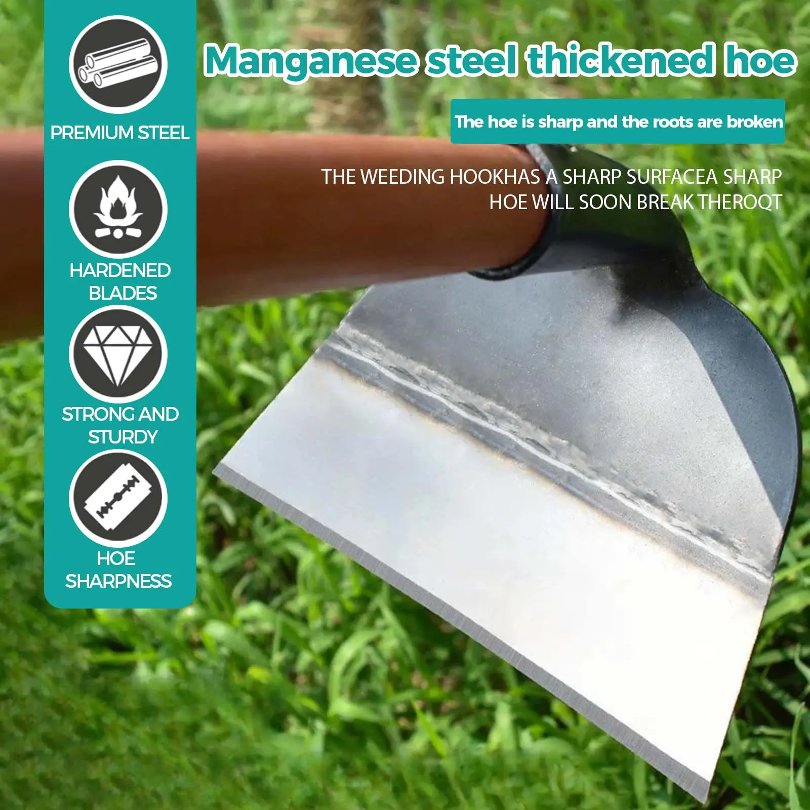 2pcs Gardening Hoe, Sharp Large Hoe Blade Made of Manganese Steel, Tool for Weeding, Turning Soil, Loosening Soil, And Making Ridges in Gardens And Yards, Manual Gardening Tool -wk