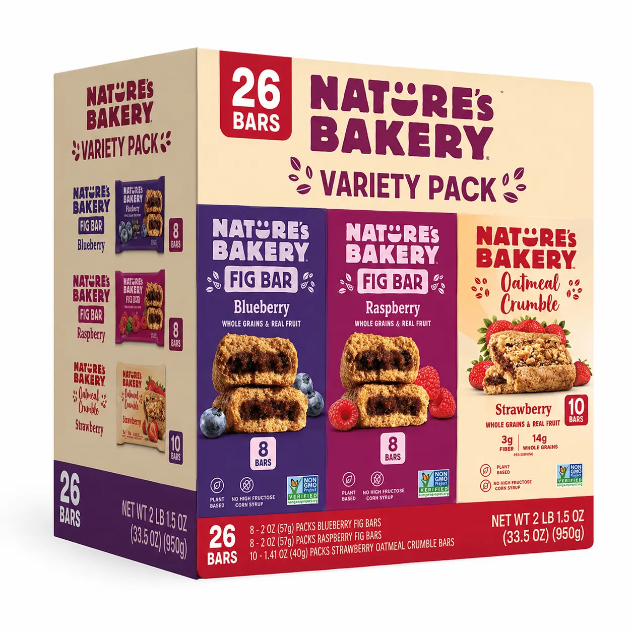 Nature's Bakery Variety Pack, 26 Bars – Blueberry & Raspberry Fig Bars with Strawberry Oatmeal Crumble Bars, Healthy Grab-and-Go Snacks