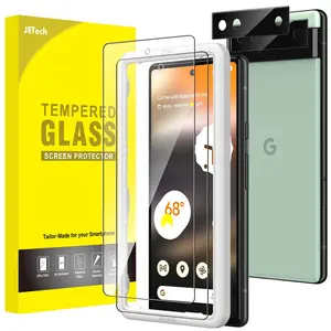 JETech Screen Protector for Google Pixel 6a 6.1-Inch with Camera Lens Protector, Easy Installation Tool, Fingerprint Compatible, Tempered Glass Film, HD Clear, 2-Pack Each