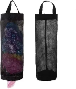[New Deal] 2 Packs Plastic Bag Holder, Grocery Bag Holder Mesh Hanging Storage Bag Dispenser (Black) Organizer Pouch Hangable