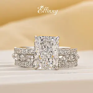 Effinny Jewelry Radiant Cut 3.5ct 3PC Wedding Ring Set, S925 Sterling Silver, 5A Cubic Zirconia Promise Ring,Bridal Set Rings,Anniversary Ring for Women