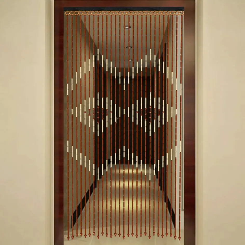 CNCEST Striped Bamboo Bead String Screen Beaded Curtain - 35.44 in Chinese Classical, Breathable Durable Soft Furnishing for Doorways, Bathroom Drapes, Beaded Curtains